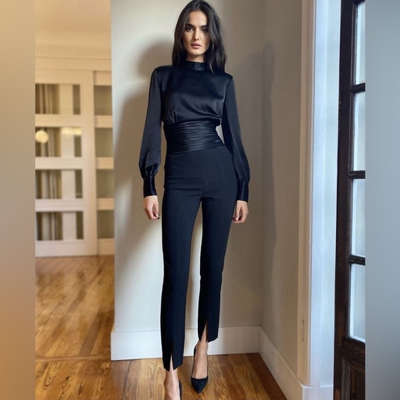 Babaton brown satin “Rosalia” longsleeve blouse ***in dark brown*** - Picture 2 of 4